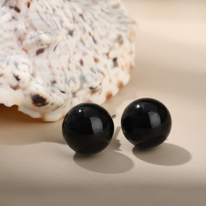 Jeulia Believe in Yourself Round Natural <b>Black</b> Agate Ball <b>Stud</b> <b>Earrings</b> - Product Image 4