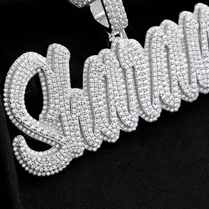 Designer Custom Name Diamond Pendant <b>Necklace</b> Heavy Shine Personalized Iced <b>Letter</b> Hip Hop Fashion Accessory <b>Silver</b> Plated Men - Product Image 3