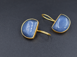 ต่างหูทองเหลืองชุบทอง18K สำหรับผู้หญิงต่างหูเม็ดกลมหินธรรมชาติ - Product Image 4