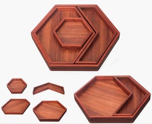 ถาดไม้สำหรับเสิร์ฟผลไม้ทรงหกเหลี่ยมพร้อมช่องใส่อาหาร3ช่อง - Product Image 1