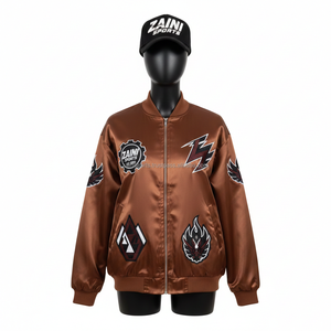 Chaquetas de Satén Premium para Mujer, Tela Suave y Brillante GSM, Color Marrón, Parche Bordado, Logotipo Personalizado, Estilo Bomber - Product Image 6