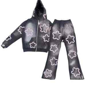 Conjunto de Sudadera con Capucha de Felpa 100% Algodón para Hombre, con Logotipo Personalizado, Transpirable, Ecológico, Lavado al Ácido, Cortavientos, de Secado Rápido, para Invierno, Gimnasio - Product Image 1