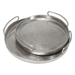 Luxury Round Stainless Steel Serving Tray with Handles <b>Decorative</b> Silver <b>Mirror</b> Finish Ottoman Tray for Coffee Table Hotel - Product Image 2