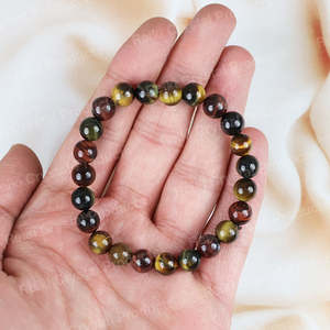 Pulsera de Cuentas Redondas de Ojo de Tigre de 8mm - Pulsera de Bolas de Cristal de Piedras Preciosas Naturales Energizadas con Reiki - Product Image 3