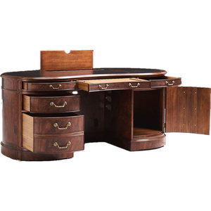 Golden <b>Walnut</b> Computer Desk with Oak Leather Top Kidney Shape Pedestal <b>Cabinets</b> 1-Year Warranty - Product Image 2