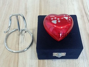 Cremation Mini Heart Urn Keepsake Memorial | Small Urn for Ashes Funeral Burial Jar Pot | Color Red with Silver Paw Print| - Product Image 6