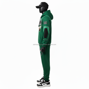 Chándal de hombre de algodón y poliéster 320GSM de alta calidad verde con detalles de panel negro chándal de hombre con estampado bordado de logotipo personalizado - Product Image 5
