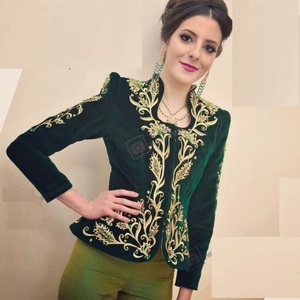 NEW TRENDY EVENING PARTY-WEAR JACKET ON VELVET FABRIC WITH EMBELLISH OF CRYSTAL BEADS,GLASS STONE AND DABKA WORK @ 2022 - Product Image 1