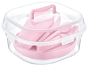 ชุดปิกนิกพลาสติก 22 ชิ้น จาน ชาม ถ้วย ช้อนส้อม แบบพับได้ ทนทาน พกพาสะดวก พร้อมกล่องเก็บอาหาร สำหรับตั้งแคมป์ เดินทาง ปิ้งย่างกลางแจ้ง - Product Image 4