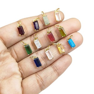 Azul zafiro cuarzo Baguette corte colgante oro Vermeil Prong ajuste septiembre piedra natal azul piedra preciosa collar encanto suministros - Product Image 3