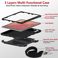 Grossiste B2B pour iPad Pro 11 pouces M4/M5 360 °   Étui robuste antichoc en TPU avec support rotatif, sangle de poignet et bandoulière