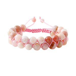 Bracelet en pierre naturelle macramé à double rangée rose opale 8 mm - Product Image 1