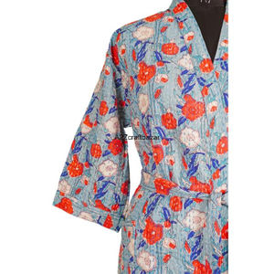 Indian Vintage Handmade Kantha <b>Kimono</b> Maxi Women Summer Floral Robe 100% Cotton Quick Dry Breathable for <b>Beach</b> Vacation Cover-Up - Product Image 4