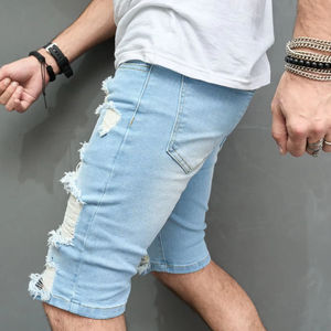 Men's Casual Summer Multi-Wear Design Denim Shorts Solid Color Straight Leg 100% Cotton for Youth - Product Image 3