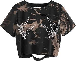 Camiseta Corta Holgada para Mujer, con Estampado de Sol y Luna, Estilo Desgastado, con Capucha Bordada, Transpirable, Forrada, para Invierno - Product Image 6