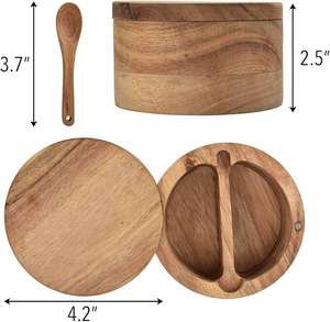 Kitchen <b>Spice</b> Condiment <b>Holder</b> Wooden <b>Spice</b> Box 2 Compartment Salt and Pepper Cellar Acacia Wood <b>Spice</b> Bowls BY HF CRAFTS - Product Image 2