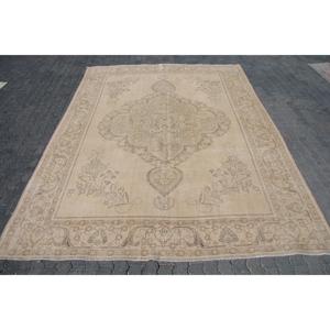 Tapis turc 9,2 x 12,6 pieds, tapis oriental vintage en laine beige - Product Image 1