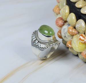 แหวนของขวัญแต่งงานเงินแท้925สง่างามเครื่องประดับวินเทจประดับเพชร prehnite สีเขียวทรงวงรีธรรมชาติสำหรับ - Product Image 3