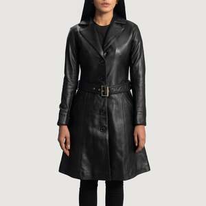 Abrigo Largo de Cuero con Forro de Borrego para Mujer, Color Negro, Estilo Urbano, Impermeable, con Relleno de Lana y Algodón para Otoño, Invierno y Primavera - Product Image 4