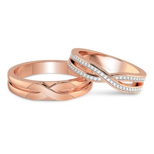 Par de Anillos con Diamantes Brillantes, Diamantes Cultivados en Laboratorio de 0.25 Ct Tw, Oro Sólido de 14K, Color FG, Claridad VS, 57 Diamantes, Anillo Doble con Diamantes Densamente Engastados - Product Image 3