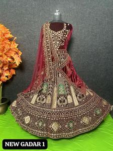 Premium 12 Kali Flair 4 metros Ghera Heavy Jarakan Work Bridal Lehenga Double Dupatta Borde de cuatro lados para fiestas de días especiales - Product Image 6