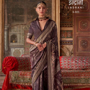 Sari en soie douce de créateur indien avec un beau design Patola Style pakistanais pour mariage et fête - Product Image 1