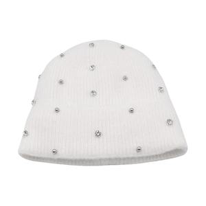 Bonnet unisexe blanc en tricot avec strass en forme de crâne, 100% acrylique, pour usage extérieur, bonnets chauds d'hiver - Product Image 5