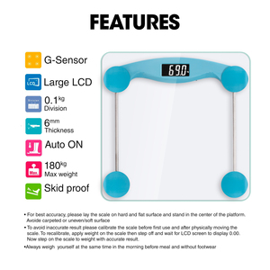 เครื่องชั่งน้ำหนักดิจิตอลพร้อมจอแสดงผล LCD จุได้180กก. ทรงแก้วใช้แบตเตอรี่ - Product Image 4