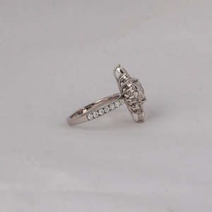 14KT <b>Solid</b> Gold Plated Classic Engagement Ring Oval Cut Lab Grown Diamond with Tiny Marquise Round Cut Diamond Elegant Style - Product Image 4