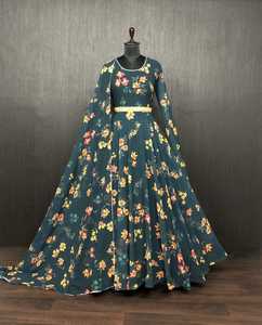 ชุดผ้าไหมเทียมพิมพ์ลายดอกไม้,ชุดผ้าแพรชั้นดีดีไซน์เนอร์ชุด Dupatta - Product Image 5