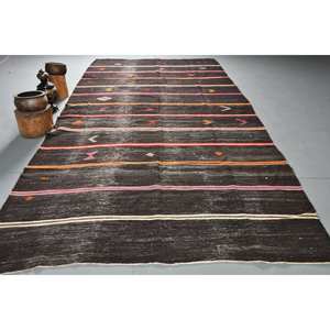 Alfombra de lana marrón bohemia de área grande, diseño de retazos de estilo clásico turco de 7,2x12,8 pies para adolescentes, látex rectangular para pasillo - Product Image 1