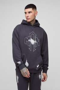 Conjunto de chándal con capucha y salpicaduras de pintura para hombre de gran tamaño personalizado al por mayor, pantalones de chándal con capucha, pantalones Cargo para correr, ajuste alto y acampanado relajado - Product Image 3