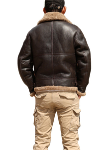 En stock, veste bomber en cuir respirant de haute qualité B3 pour homme, col montant, logo frontal, imperméable, doublure polaire d'hiver, double - Product Image 3