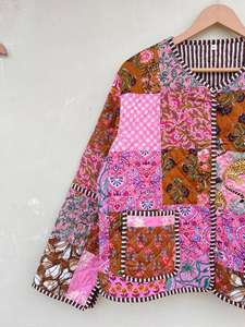 Chaqueta Unisex acolchada de estilo bohemio hecha a mano con patrón Floral algodón indio transpirable Jersey botón Casual abrigo de invierno para mujer - Product Image 3