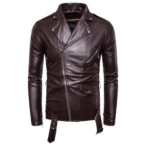 Veste en cuir PU de moto à fermeture éclair diagonale pour hommes, manteau nouveau blanc et noir, tissu en toile à revers décontracté - Product Image 6