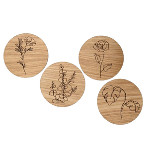 Set of Four Personalized Mango <b>Wood</b> Coaster Table Mats & Pads Autumnal Floral Cottagecore Coasters Natural <b>Wood</b> Coaster - Product Image 4