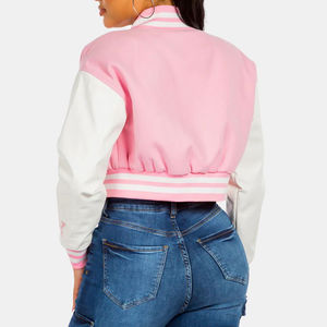 Veste universitaire personnalisée OEM 2025 avec patchs en chenille, veste universitaire de style streetwear, veste bomber contrastée pour femmes - Product Image 5
