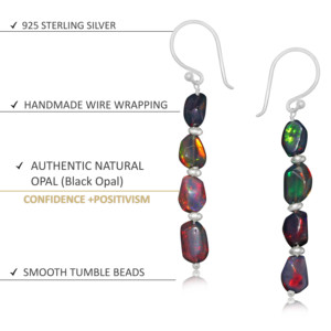 Boucles d'oreilles en argent sterling 925 pour femmes conception de balancent linéaire avec opale noire pierre de naissance cadeau de mariage d'anniversaire à la mode - Product Image 3