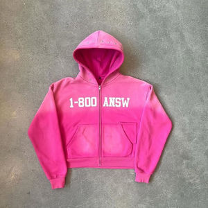 Sudadera con Capucha para Hombre, Estilo Deslavado Ácido, Degradado en Rosa con Pedrería, 100% Algodón, Invierno, Impresión Serigráfica - Product Image 2