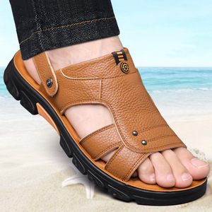 Chaussures de plage décontractées, nouveau style d'été, imperméables, semelle épaisse, en cuir véritable pour hommes, doublure en PU, antidérapantes, respirantes, sandales pour hommes - Product Image 2