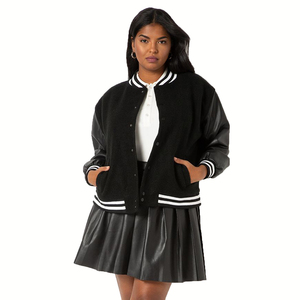 Vente en gros Veste longue d'hiver en laine et en cuir pour femmes avec logo personnalisé Style universitaire Remplissage en coton imprimé Techniques tricotées - Product Image 1