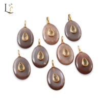 Pendentif ovale en pierre de lune chocolat naturelle avec incrustation de zircon, en argent sterling 925, pendentifs fins, breloques pour la fabrication de bijoux, 18 mm