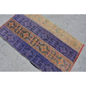 Tapis Turc Vintage 2,8 X 4,7ft Classique Bleu Orange Patchwork Design 10mm Laine Latex Support Rectangulaire Forme 10mm Peluche - Product Image 4