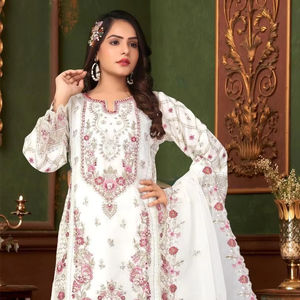 Premium à la mode et élégant indien Khatli travail Organza Shalwar Kameez ensemble brodé Dupatta pour les occasions de fête d'hiver séchage rapide - Product Image 1