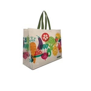 Bolsas de compras de supermercado reciclables tejidas de PP con impresión personalizada de alta calidad, bolsas de mano laminadas impermeables reutilizables con asas largas - Product Image 1