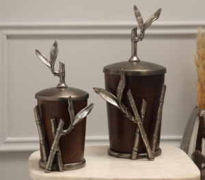 โถแก้วฝาดอกไม้สีโรสโกลด์หรูหราสำหรับตกแต่งพร้อมที่เก็บของทำจากโลหะลายดอกไม้ทันสมัยเน้นในบ้าน - Product Image 6