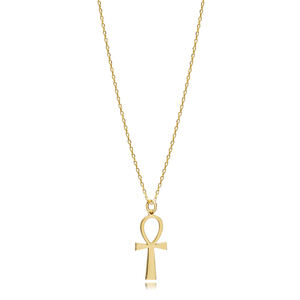 Ankh diseño liso colgante encanto collar 925 plata esterlina chapado en oro hecho a mano joyería al por mayor de Turquía - Product Image 1