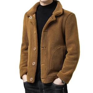 Veste à poches zippées Manteau à revers élégant pour hommes avec design réversible Accents en similicuir à manches longues simple boutonnage pour l'hiver - Product Image 6