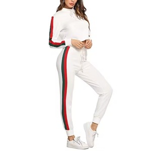 Logotipo de mujer en blanco dos piezas pantalones de chándal conjuntos chándales personalizados conjuntos de mujer ropa señoras Zip up Sudadera con capucha pantalones de chándal - Product Image 6