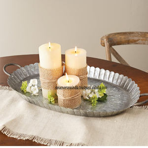 Plateau de service en métal galvanisé vintage de qualité supérieure avec poignées pour décoration de cuisine ou de salon de style ferme à bon prix - Product Image 1